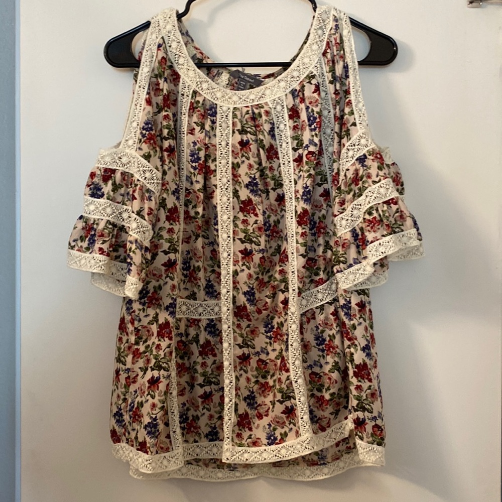 Anthropologie Mixed Media Open shoulder Blouse